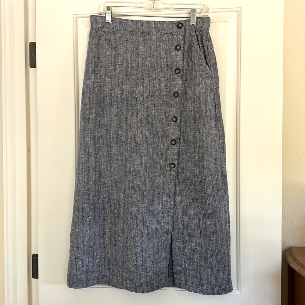 Rachel Zoe Denim-Look 100% Linen Skirt, Midi Length Size M